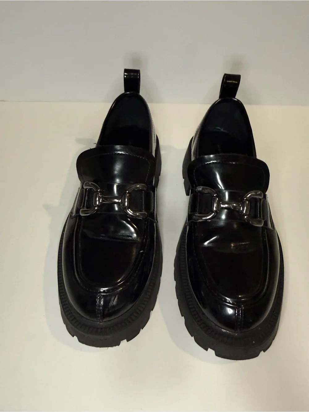 Madden Girl Black Patent Lug Sole Loafers with Metal Bit - Picture 5 of 9